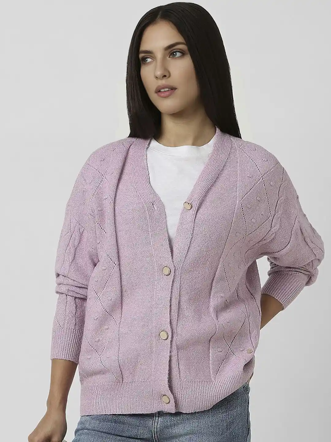 Van Heusen Woman Women Self Design Cardigan Sweater