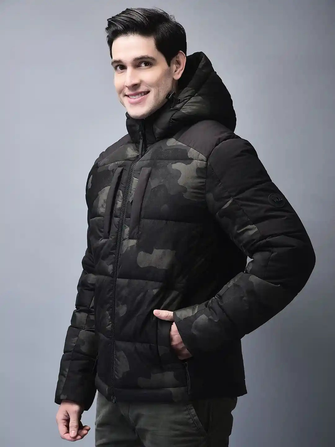 Buy Woodland Men Hooded Camouflage Printed Casual Padded Jacket
