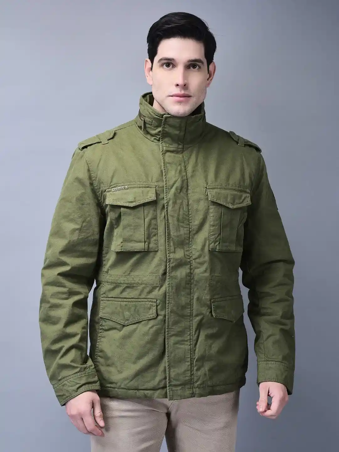 Buy Woodland Men Mock Collar Solid Casual Tailored Jacket