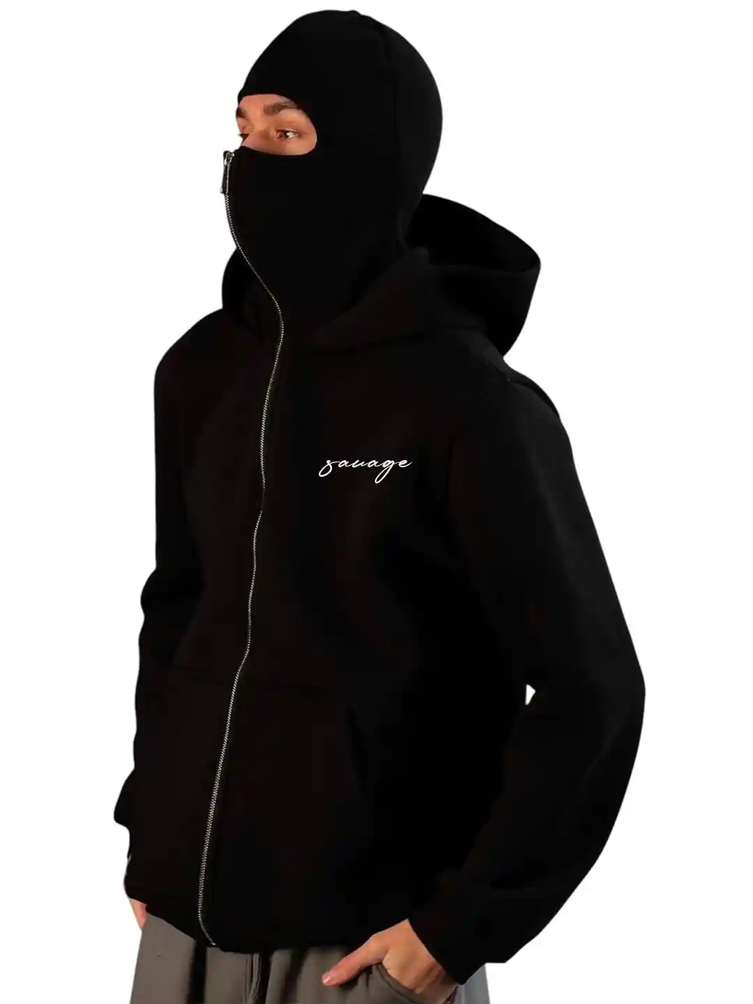 Buy Be Savage Men Balaclava Zipper Face Hooded Sweatshirt