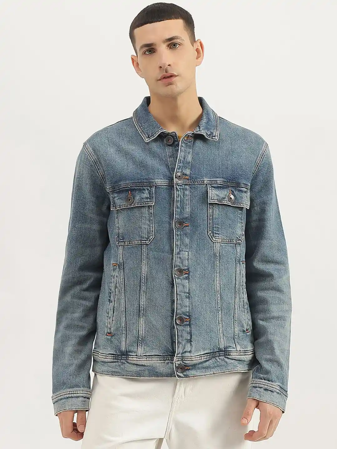 Buy United Colors of Benetton Men Spread Collar Washed Self Design