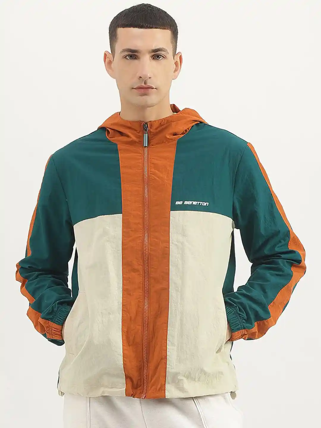 Buy United Colors of Benetton Men Hooded Colourblocked Casual