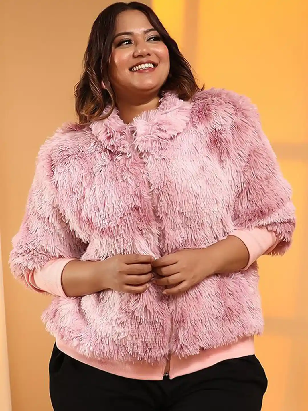 Instafab Plus Size Women Lightweight Bomber Faux Fur Jacket