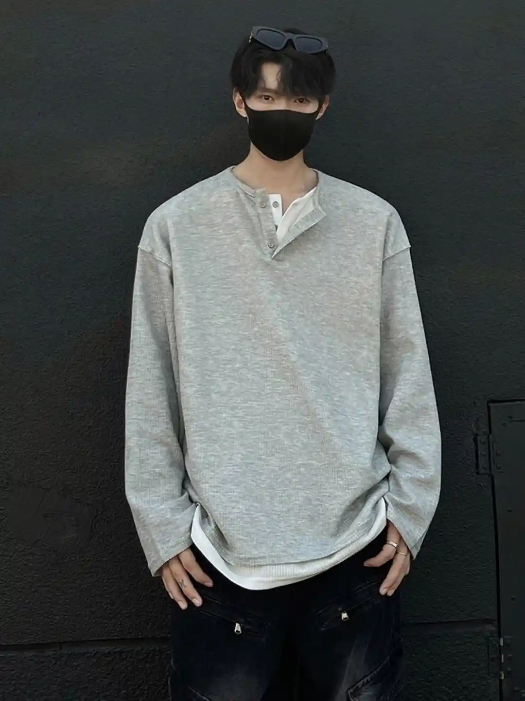 Buy HERE&NOW Men Solid Henley Neck Oversized T-shirt Tshirts for