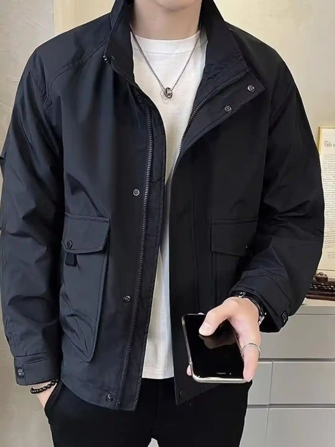 Buy HERE&NOW Men Spread Collar Solid Casual Bomber Jacket