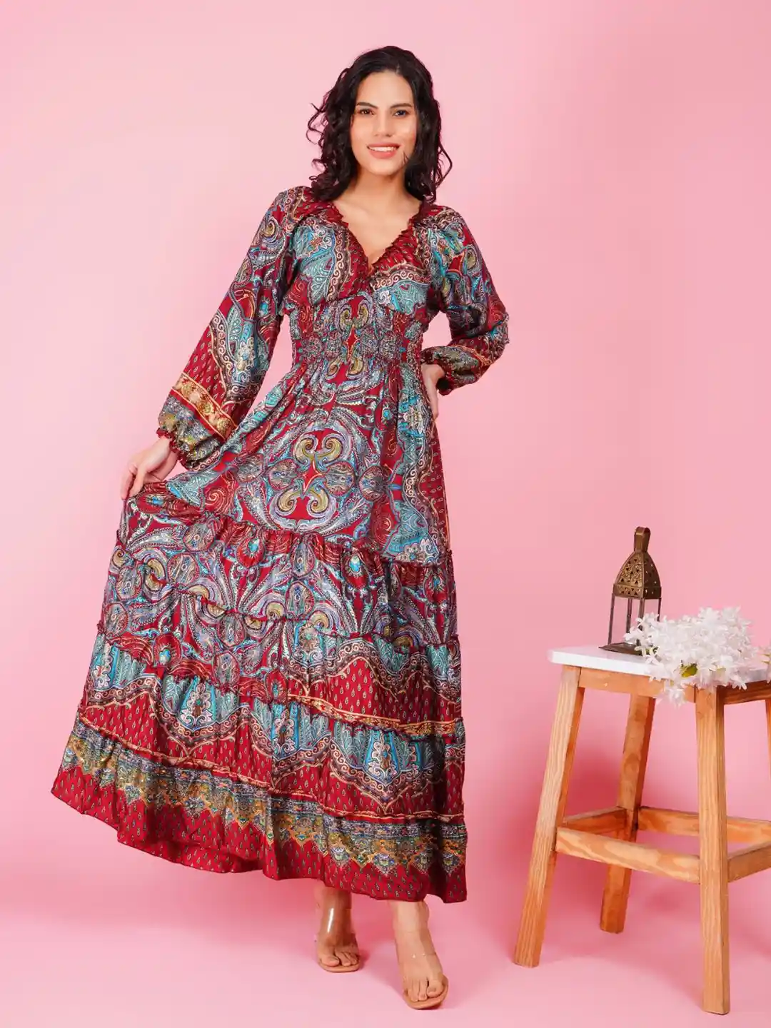 Floral Bohemian Clothing Dresses Women's Ivory Pink Floral Boho