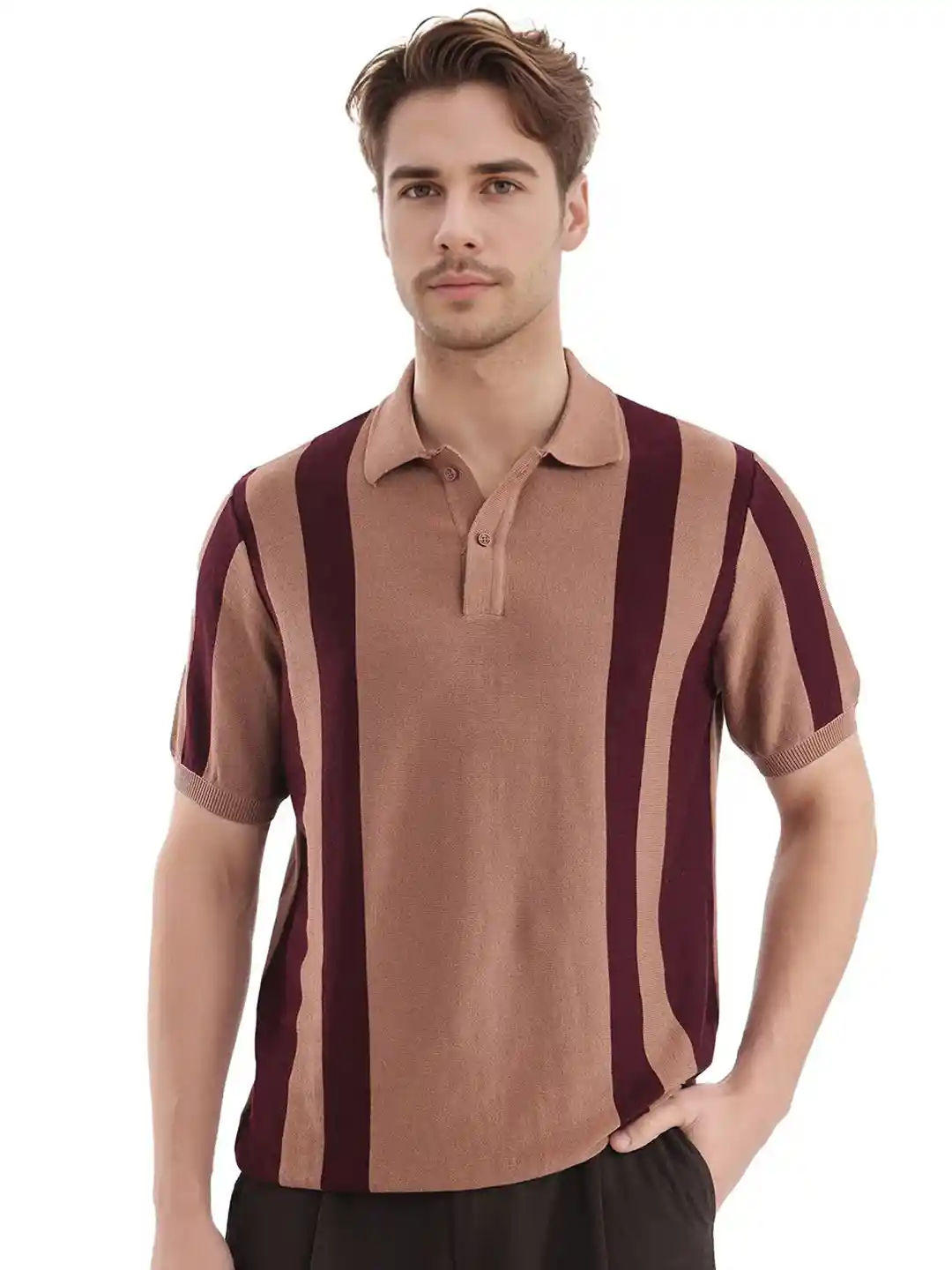 Buy RARE RABBIT Men Striped Polo Collar Cotton T-shirt Tshirts