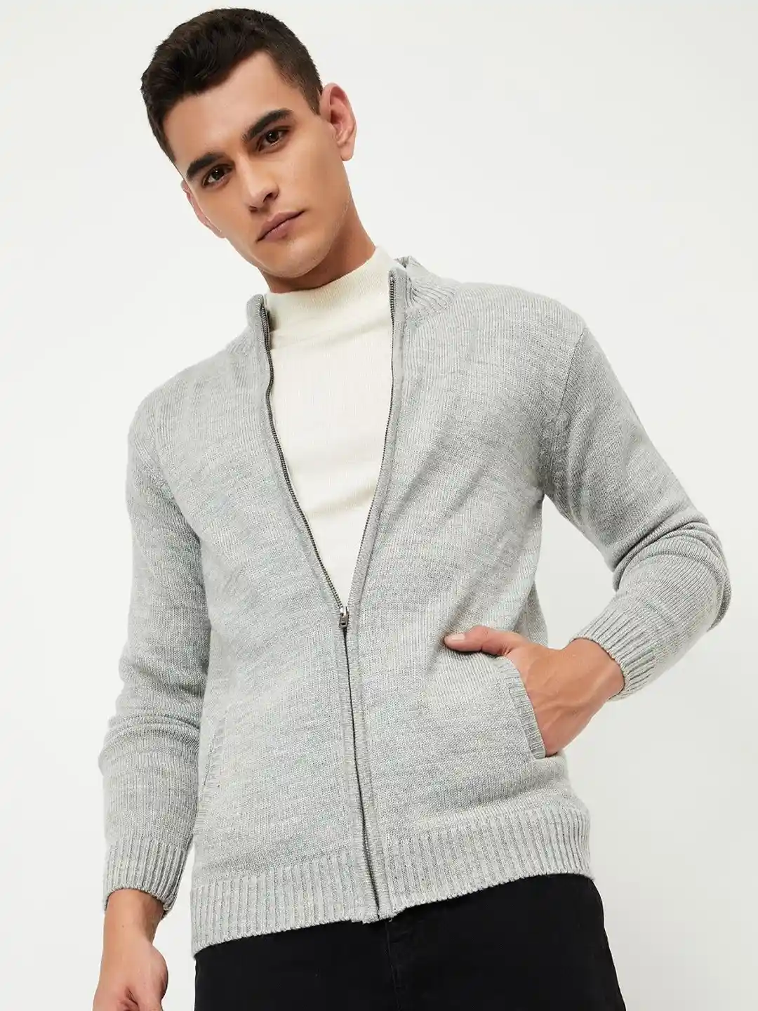 Buy max Men Mock Collar Front-Open Sweater Sweaters for Men