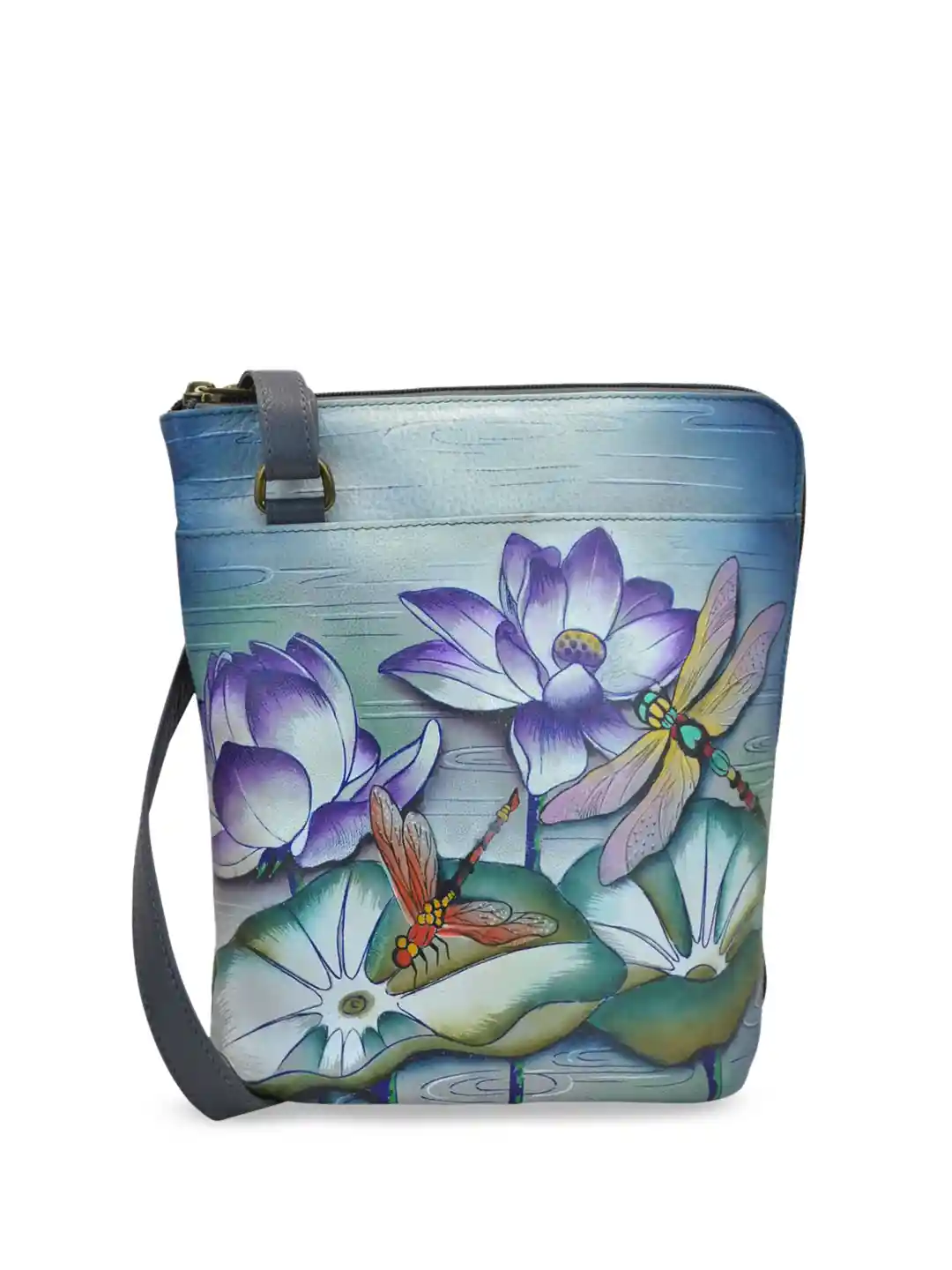 Anna By Anuschka Hand-Painted Leather Organizer Satchel - Santorini Inspired Art Bag