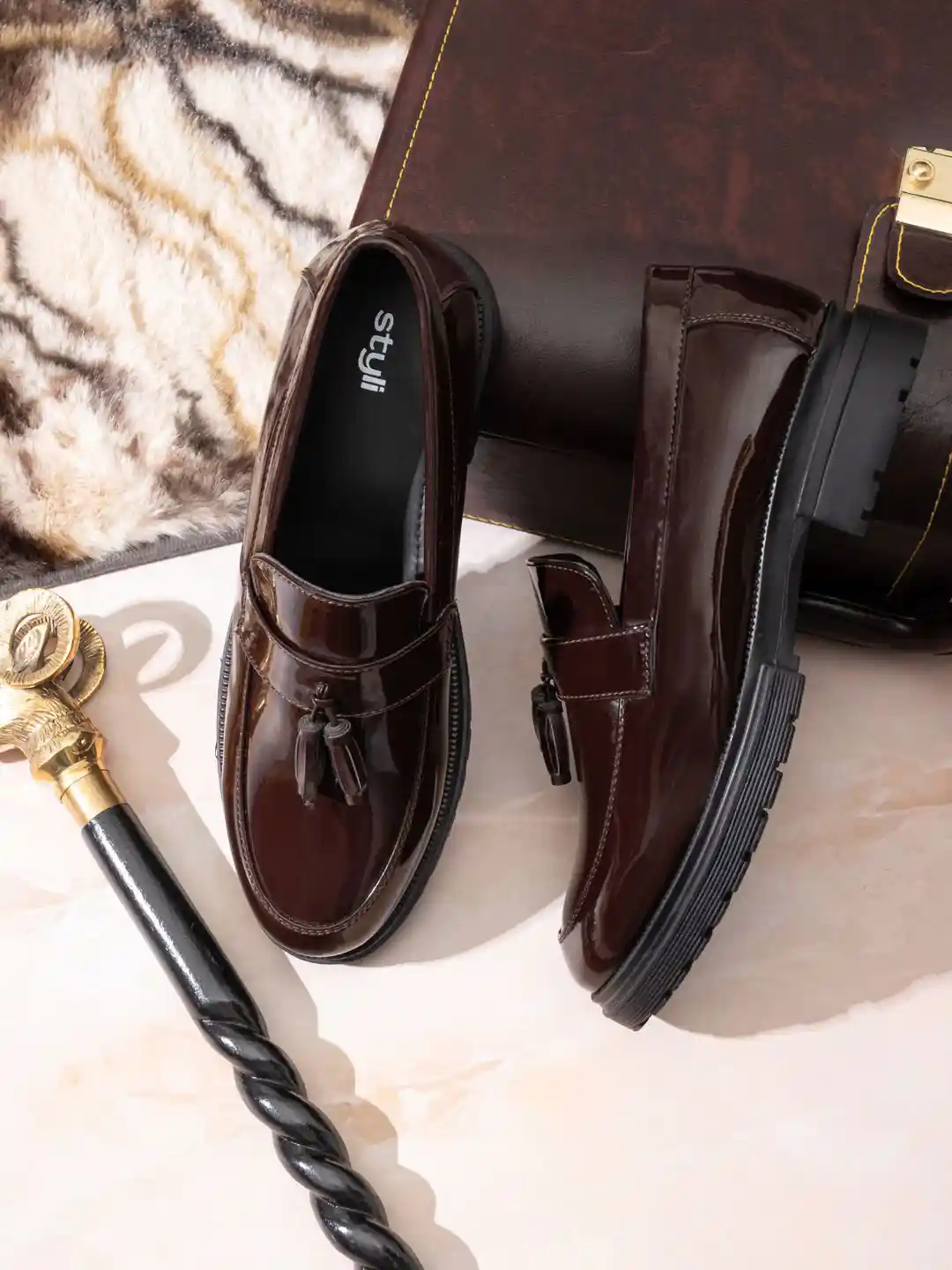 Buy Styli Men Faux Leather Tassel Chunky Loafers Casual Shoes