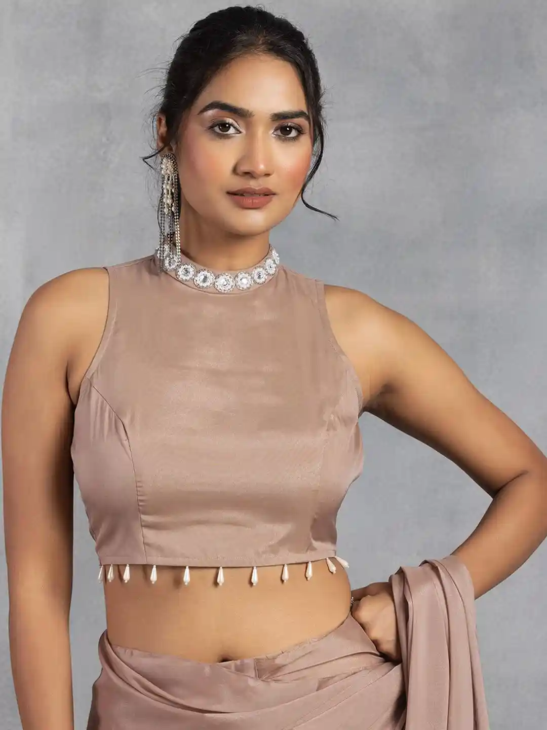 Buy Rang by Indya Embellished Halter Neck Sleeveless Saree Blouse