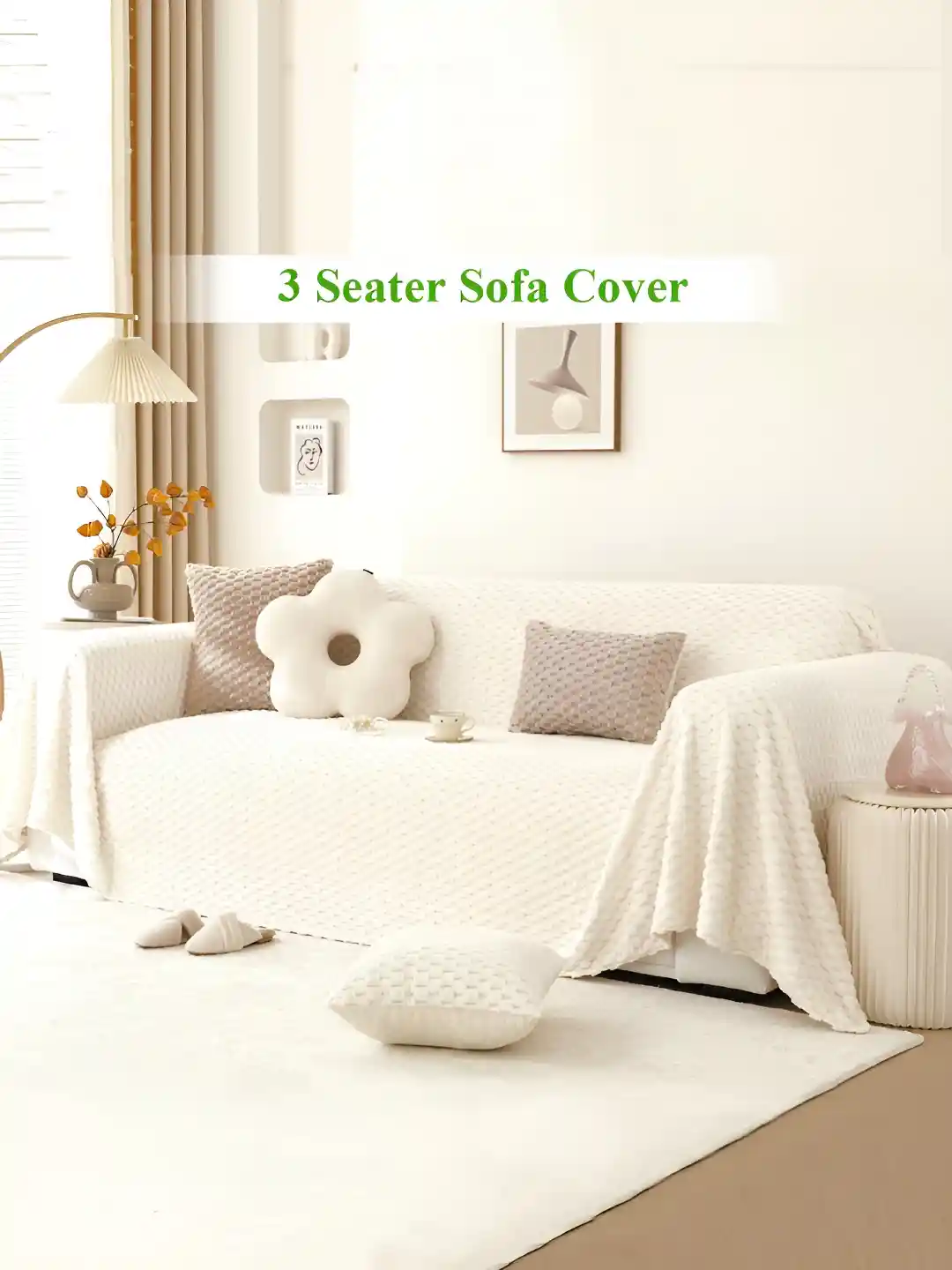 Buy HOKIPO White Plain Rabbit Plush Seater Sofa Throw Blanket
