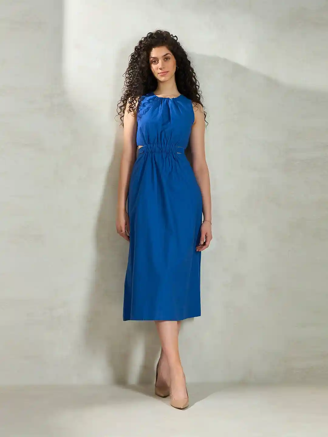 Virgio Pure Cotton Gathered Waist A-Line Midi Dress