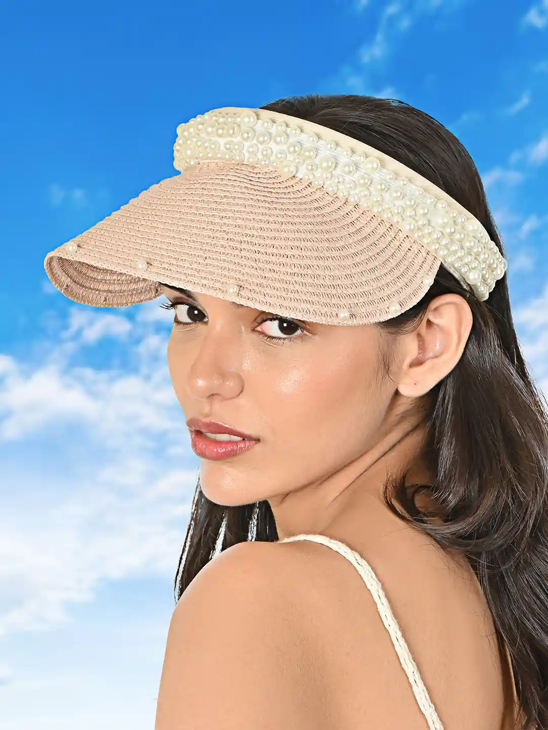 Buy ToniQ Women Pearl Pink Summer Beach Sun Visor Hat Hat for