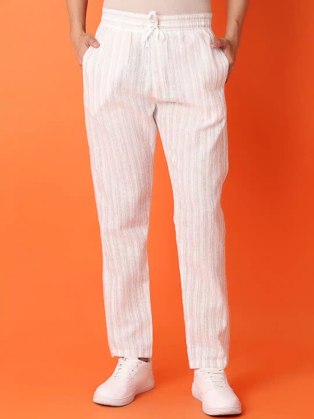 Buy V-Mart Men Striped Mid Rise Linen Track Pants Track Pants