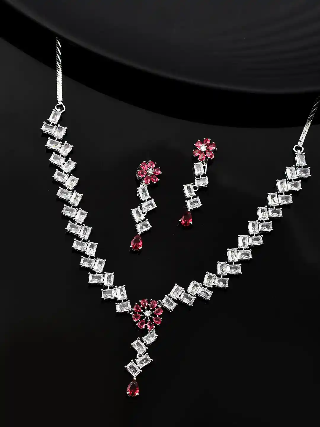 Voylla Silver-Plated Pink Kundan-Studded Jewellery Set