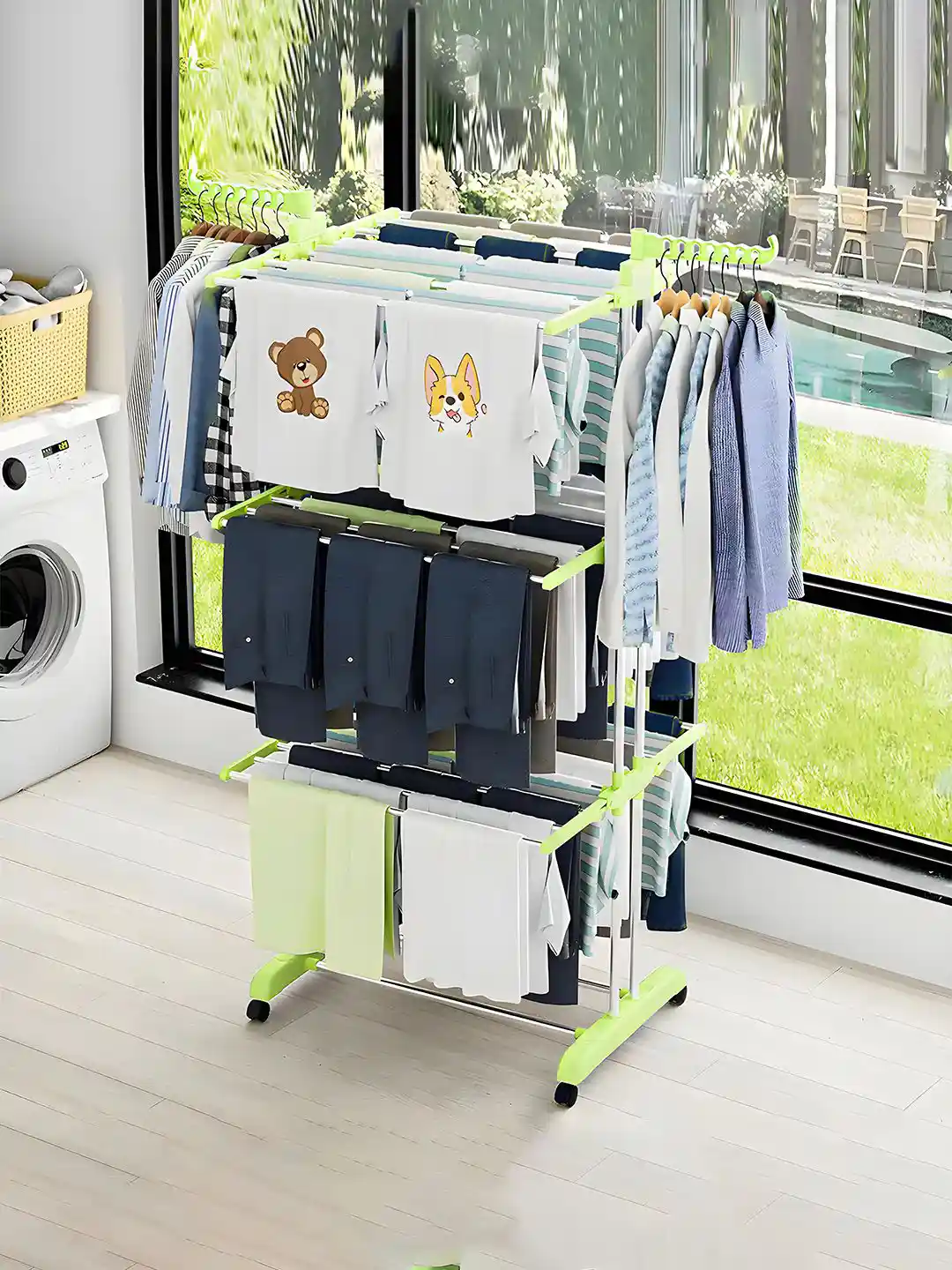 Buy Kuber Industries Green 4-Layer Foldable Clothes Drying Stand