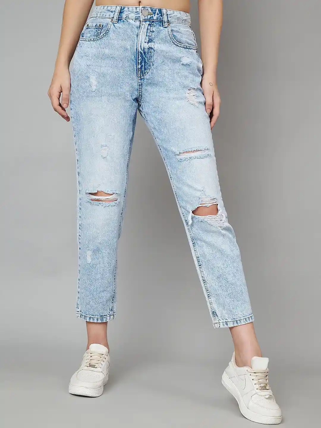 Buy Zaahii Women High-Rise Highly Distressed Heavy Fade Mom Fit