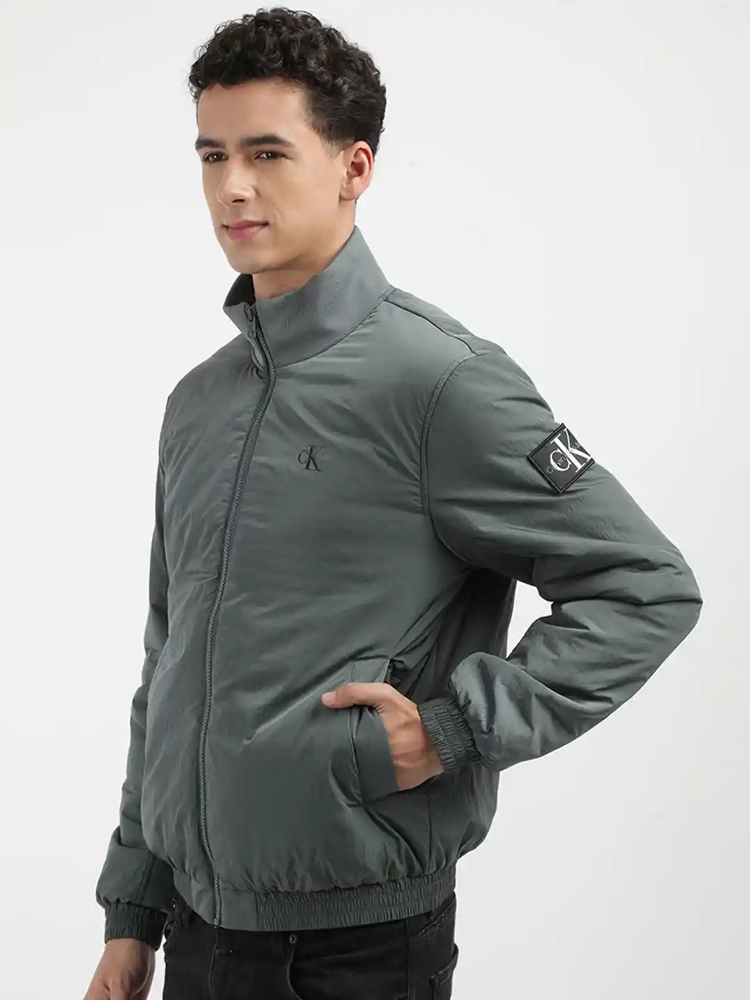 Calvin Klein Jeans Men Striped Crop Bomber Jacket