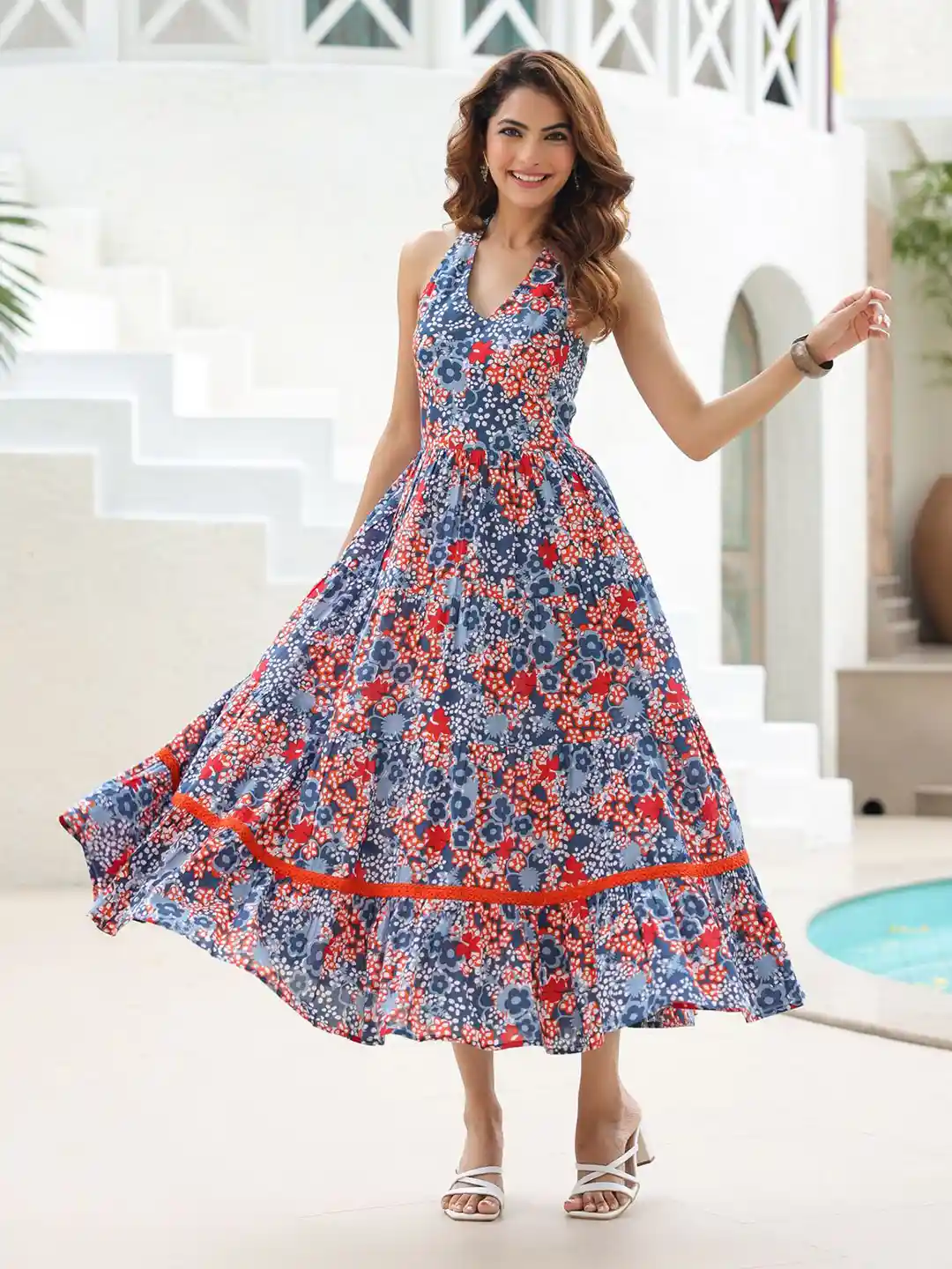 Rain Rainbow Pure Cotton Fit Flared Midi-Dress