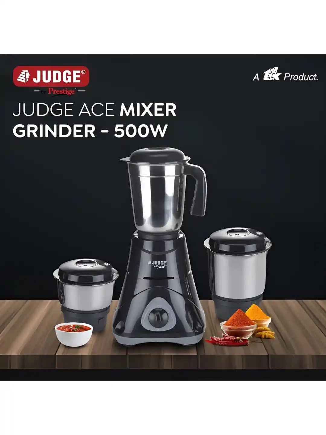 Judge By Prestige ACE Black Stainless Steel Ergonomic Design Jars Wet and  Dry Grinder-500W
