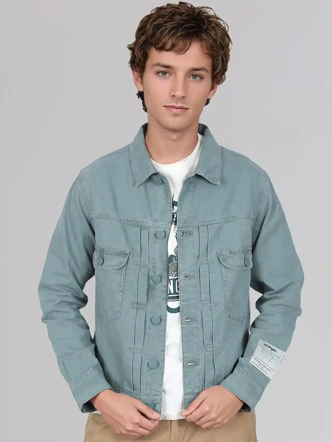 Wrangler Men Washed Denim Jacket with Patchwork