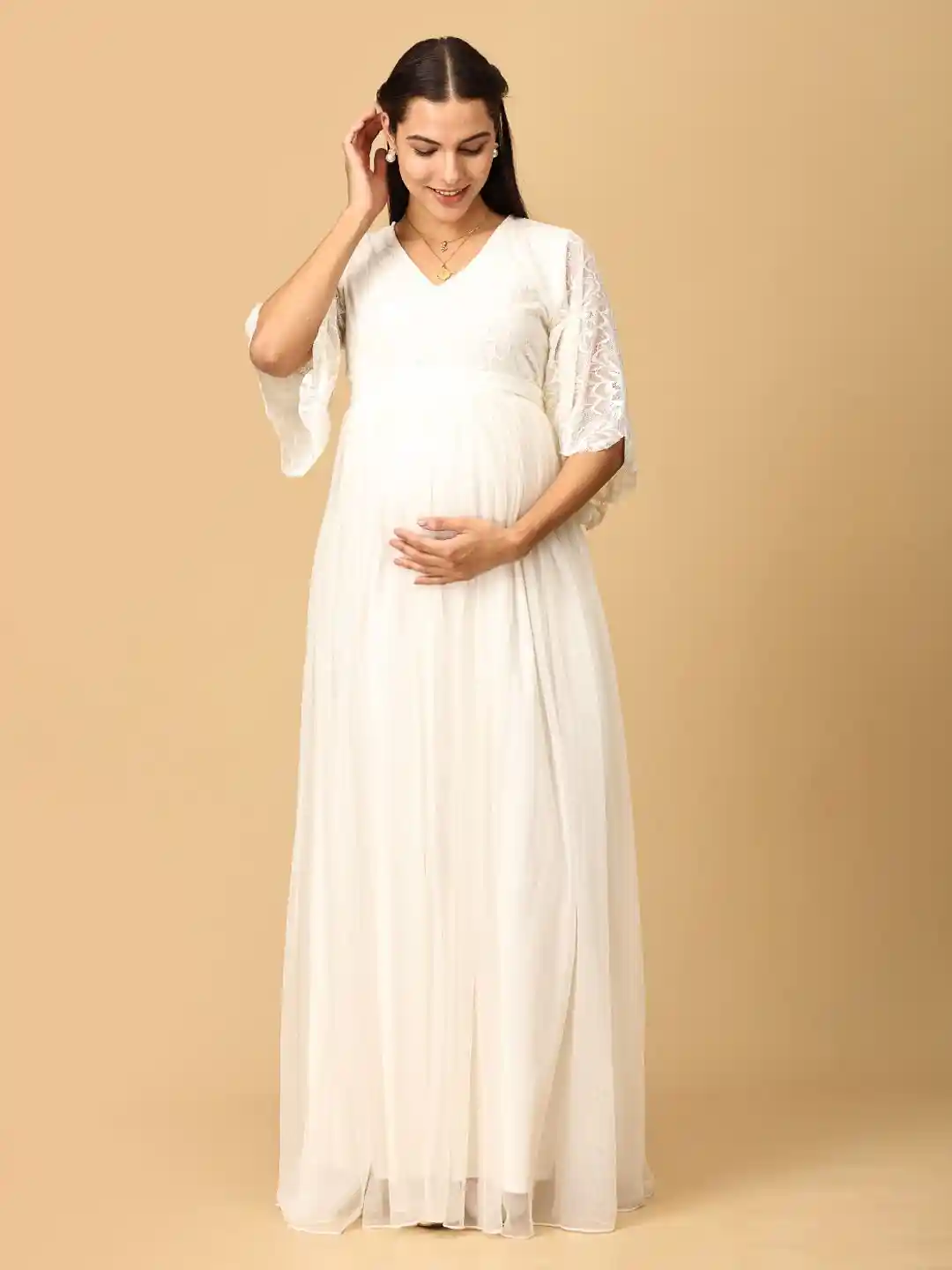 Plus Size Motherhood Maxi Dress The Mom Store Flared Sleeve Lace
