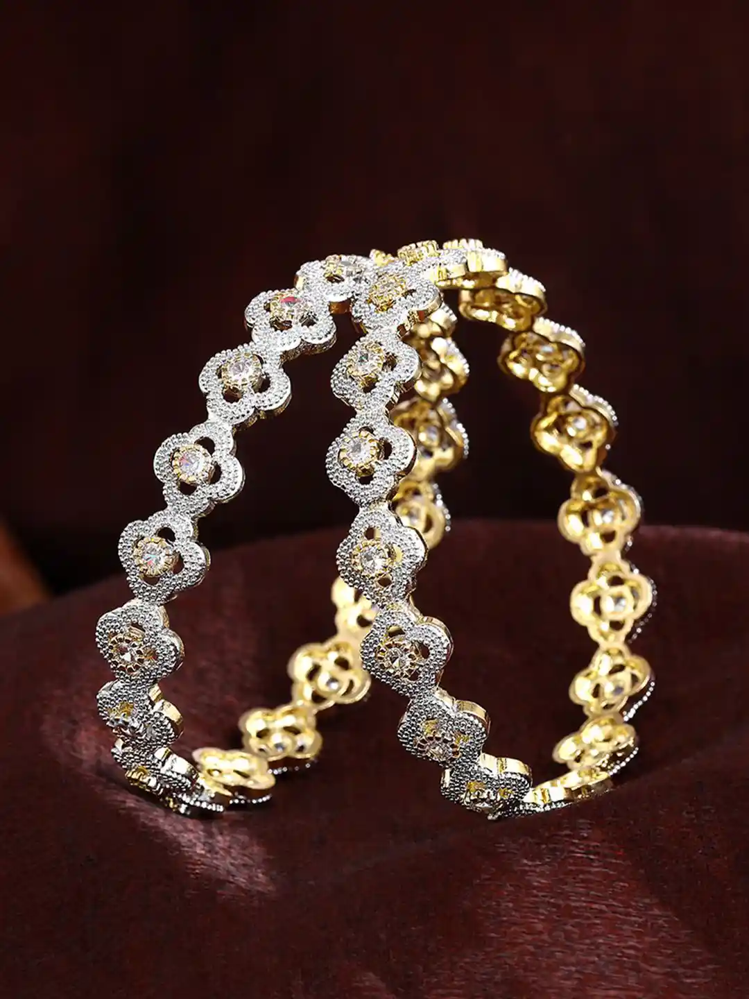 Buy Estele Set Of 2 Gold-Plated Stone-Studded Bangles - Bangle for