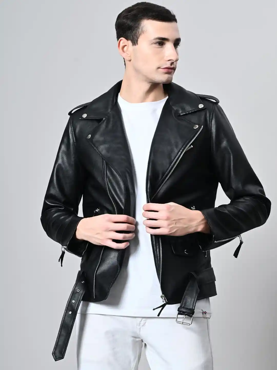 TBOJ Men Leather Lightweight Biker Jacket
