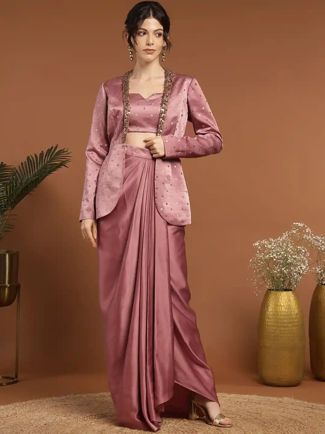 Skirt Crop Vest Jacket Jewel Sayuri Georgette Crop Top Skirt Jacket