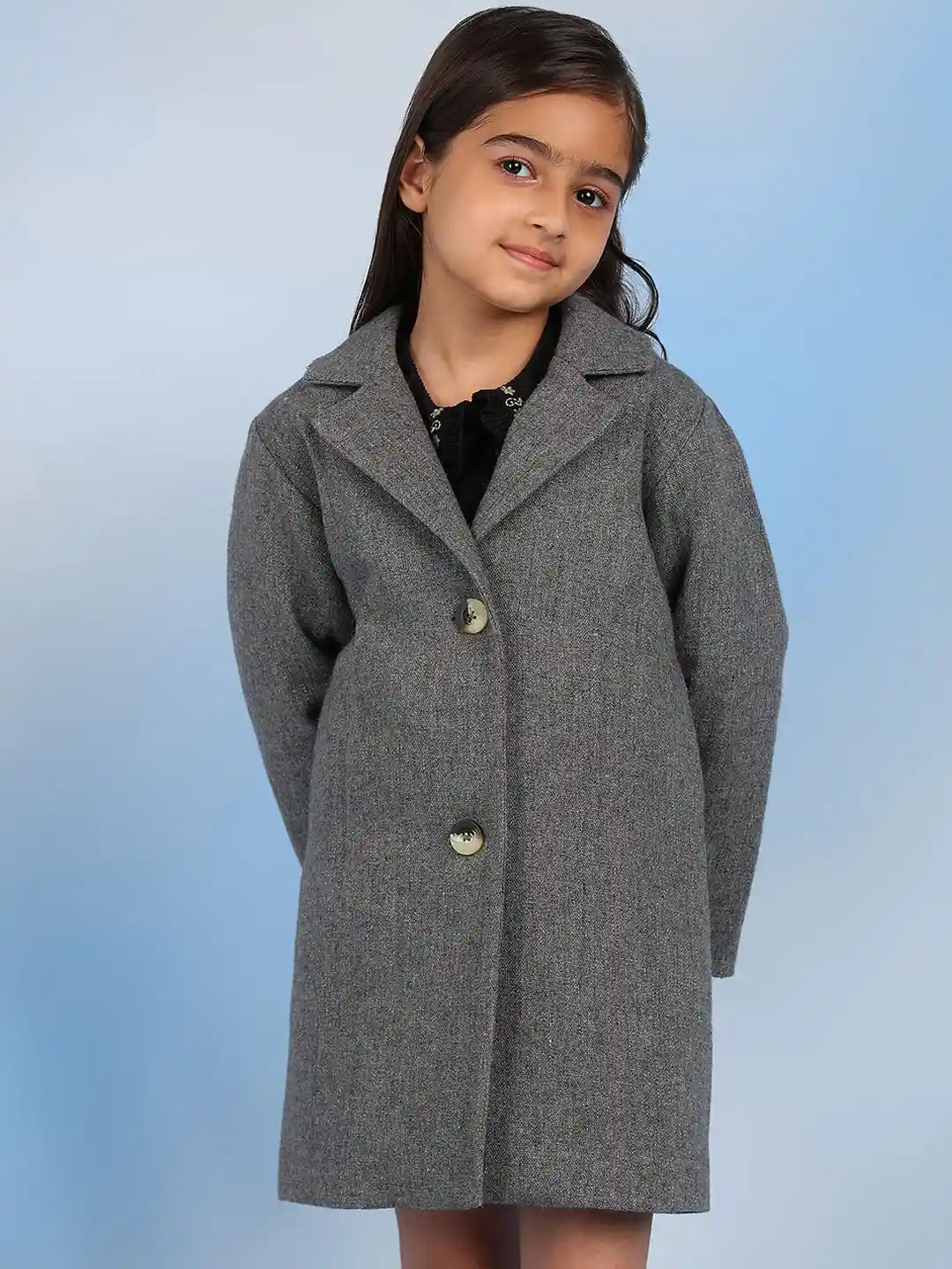 Buy The Tribe Kids Girls Spread Collar Woollen Longline Overcoat
