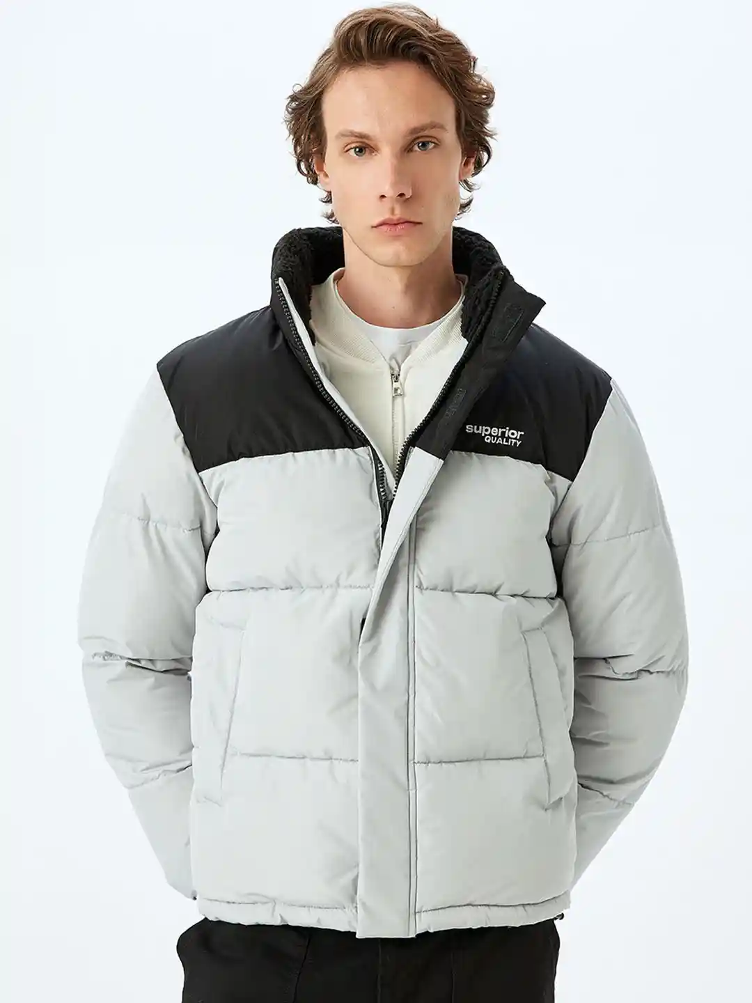 Bomber Jacket Crop Puffer Jacket Men Koton Men Colourblocked Crop