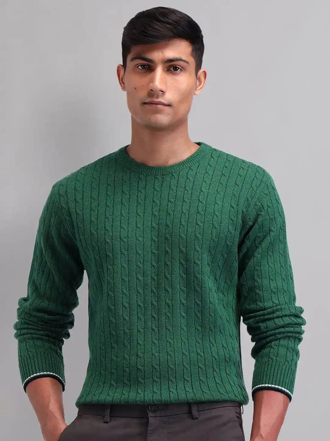 Beige Cable Knit Sweater Casual Work Sweaters AD By Arvind Men