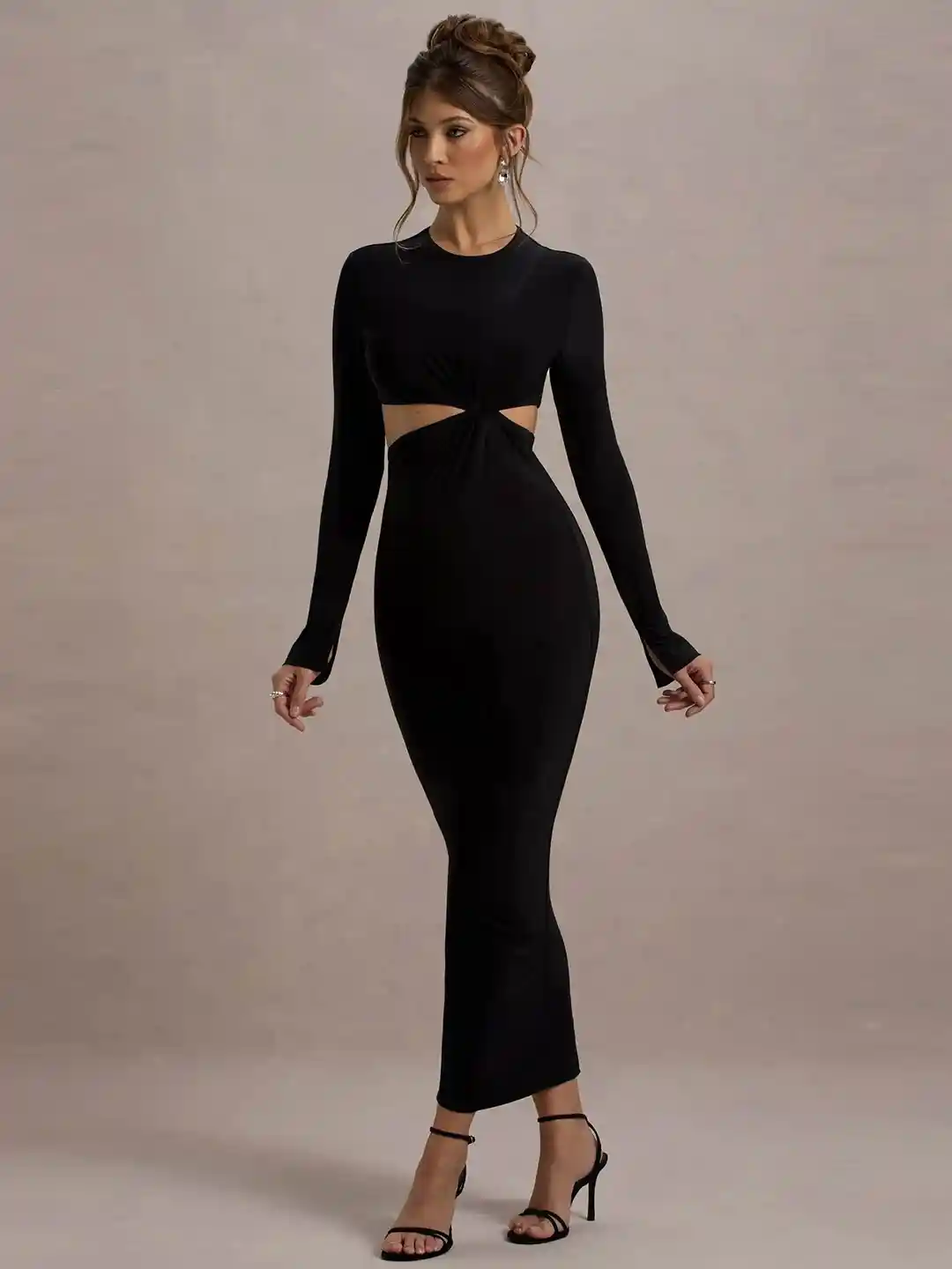 TRAQUILA Slit Sleeve Bodycon Maxi Dress