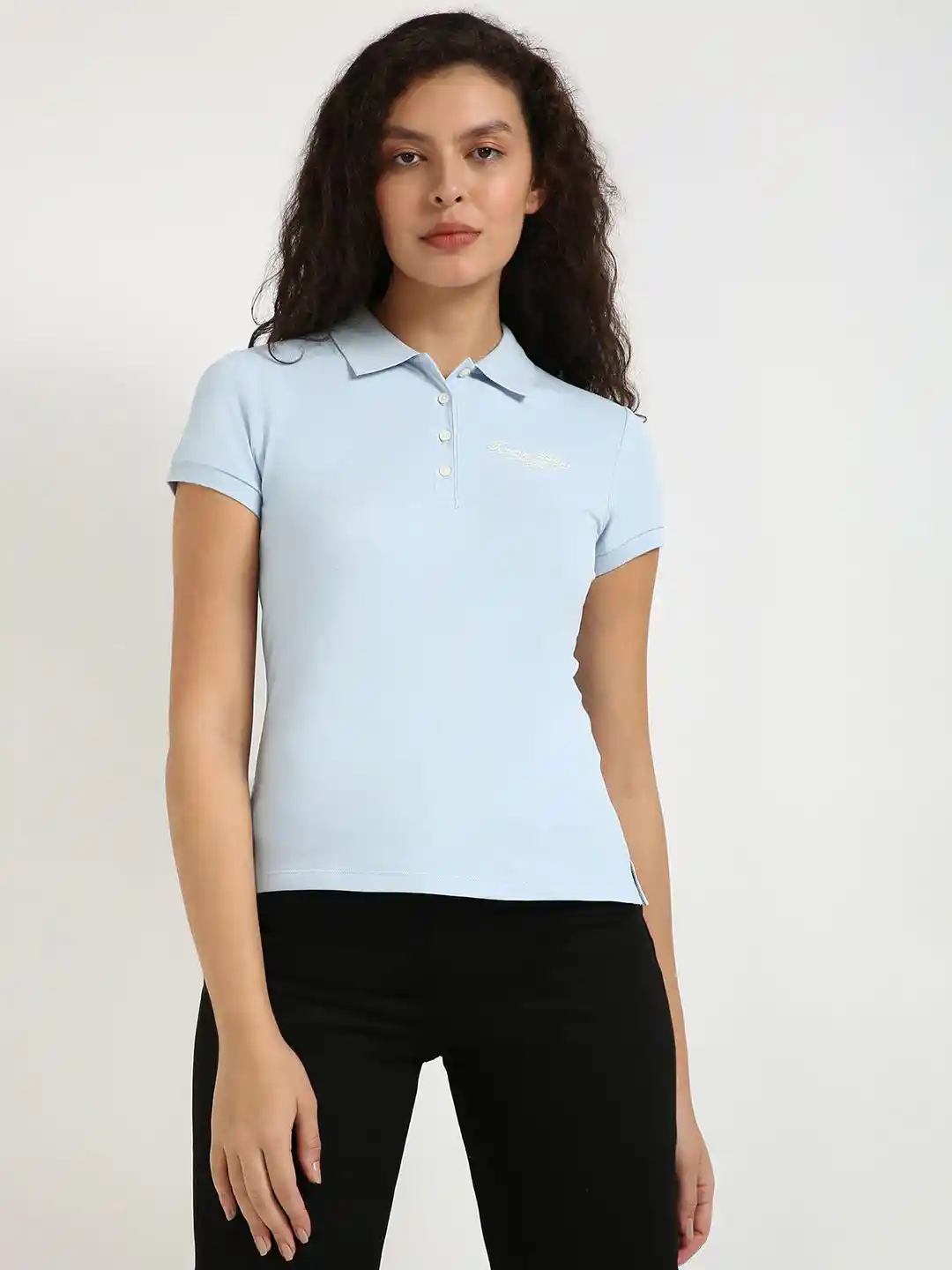 Tommy Hilfiger Women Polo Collar Monochrome Pockets Slim Fit T-shirt