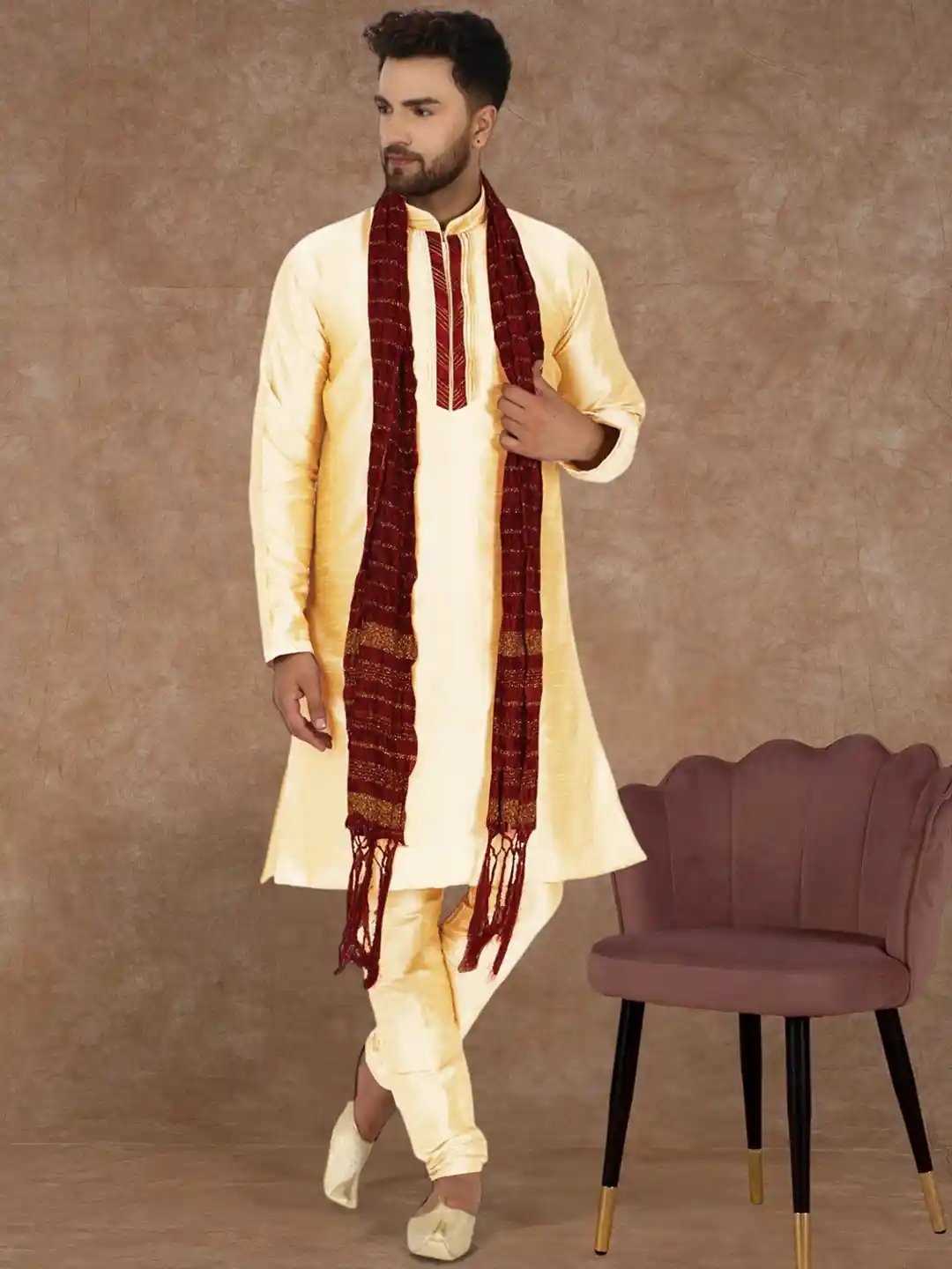 SKAVIJ Men Ethnic Motifs Embroidered Regular Thread Work Kurta with  Churidar With Dupatta