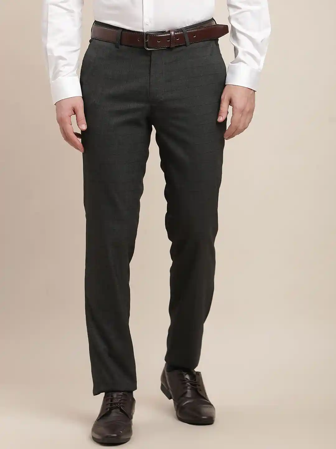 Turtle Men Checked Tailored Slim Fit Formal Trousers