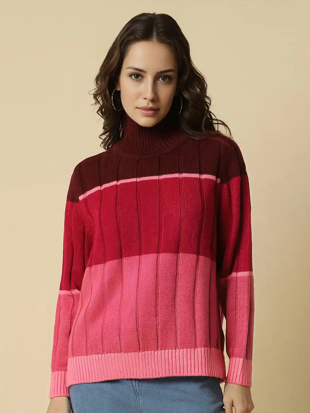 Buy Allen Solly Woman Women Colourblocked Turtle Neck Pullover