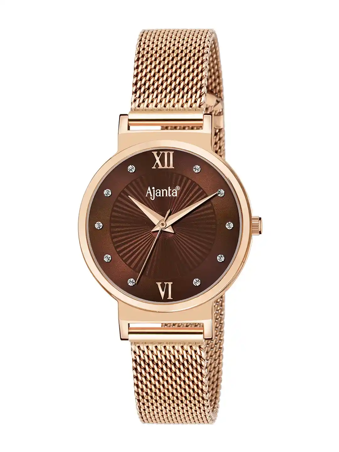 Buy Ajanta Quartz Women Brass Patterned Dial Stainless Steel