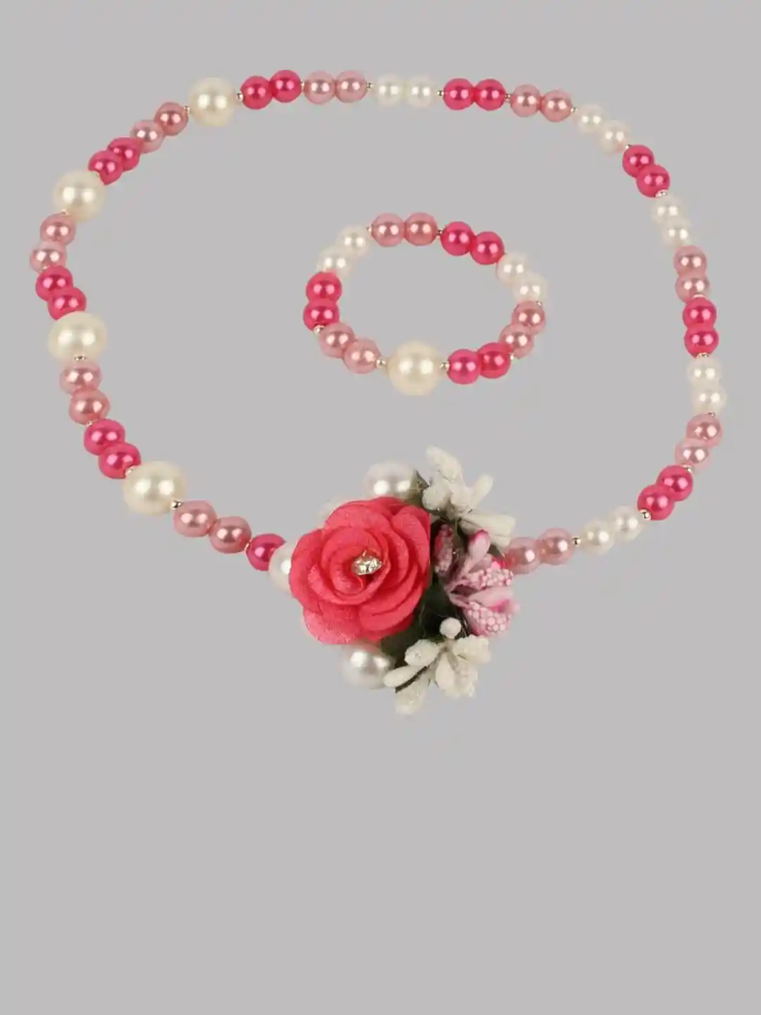 Daizy Girls Floral Pearl Beaded Necklace With Bracelet Jewellery Set