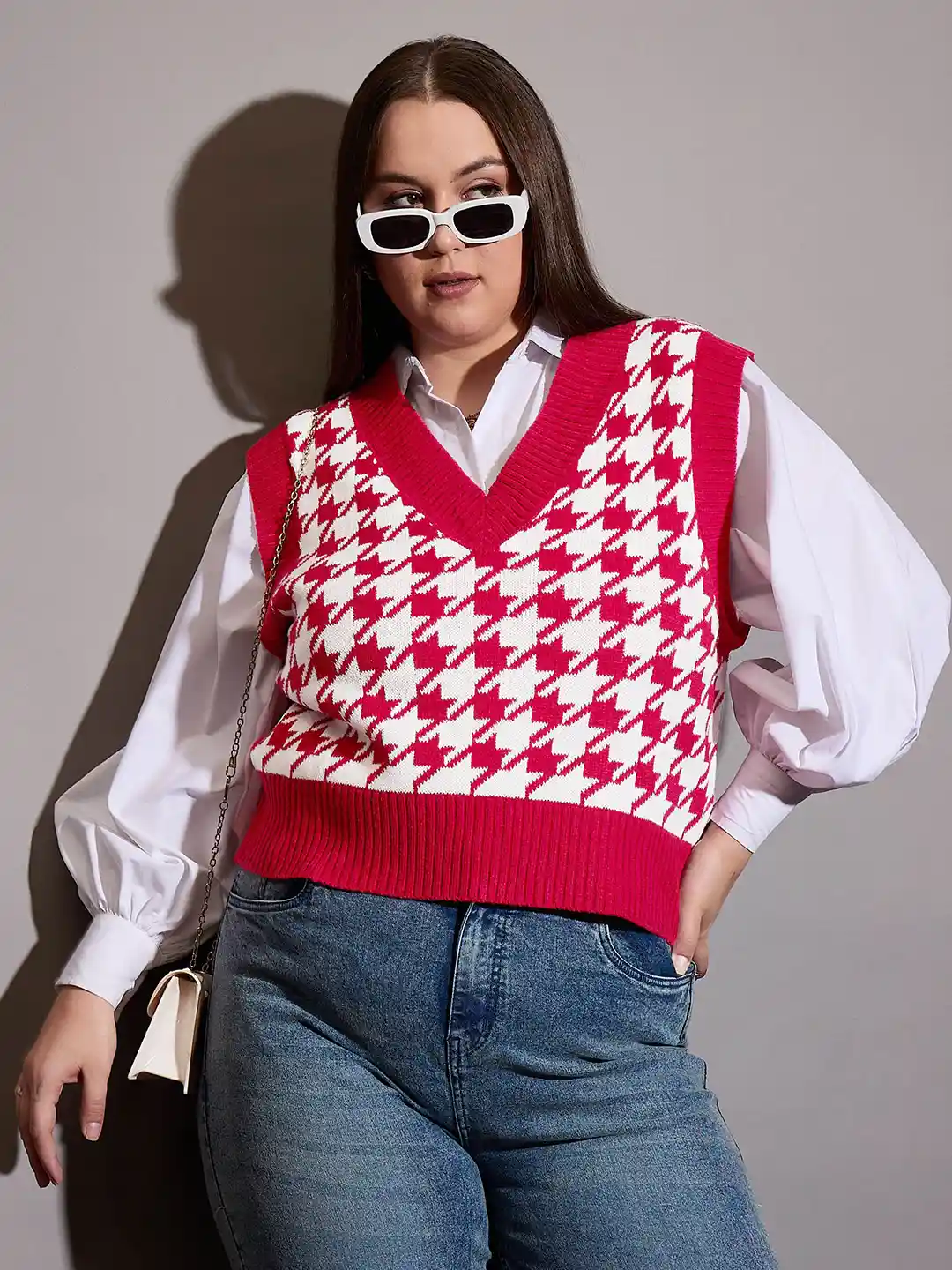 Buy SASSAFRAS Curve Women Printed Sweater Vest Sweaters for