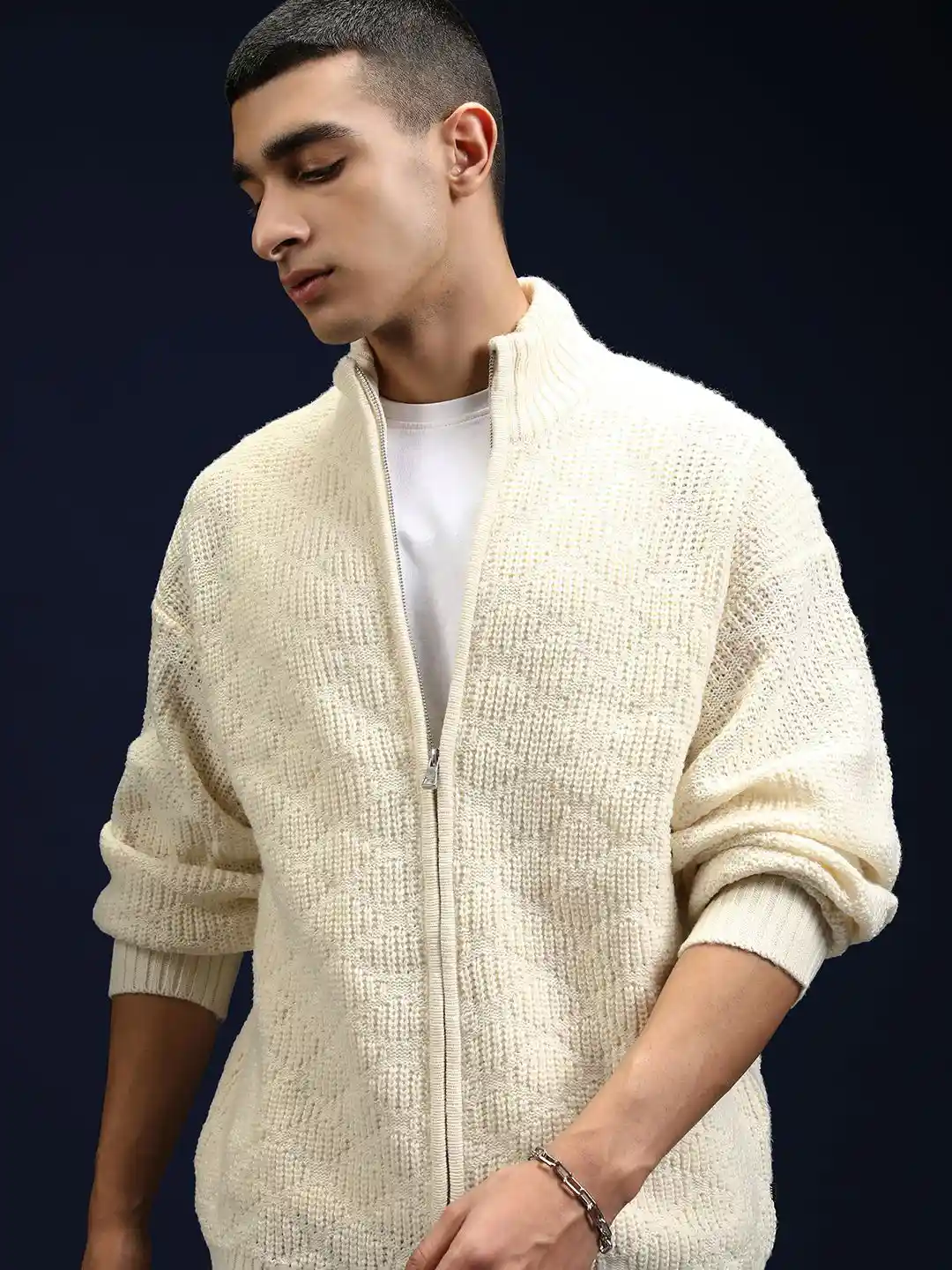 HIGHLANDER Men Cable Knit with Zip Detail Detail