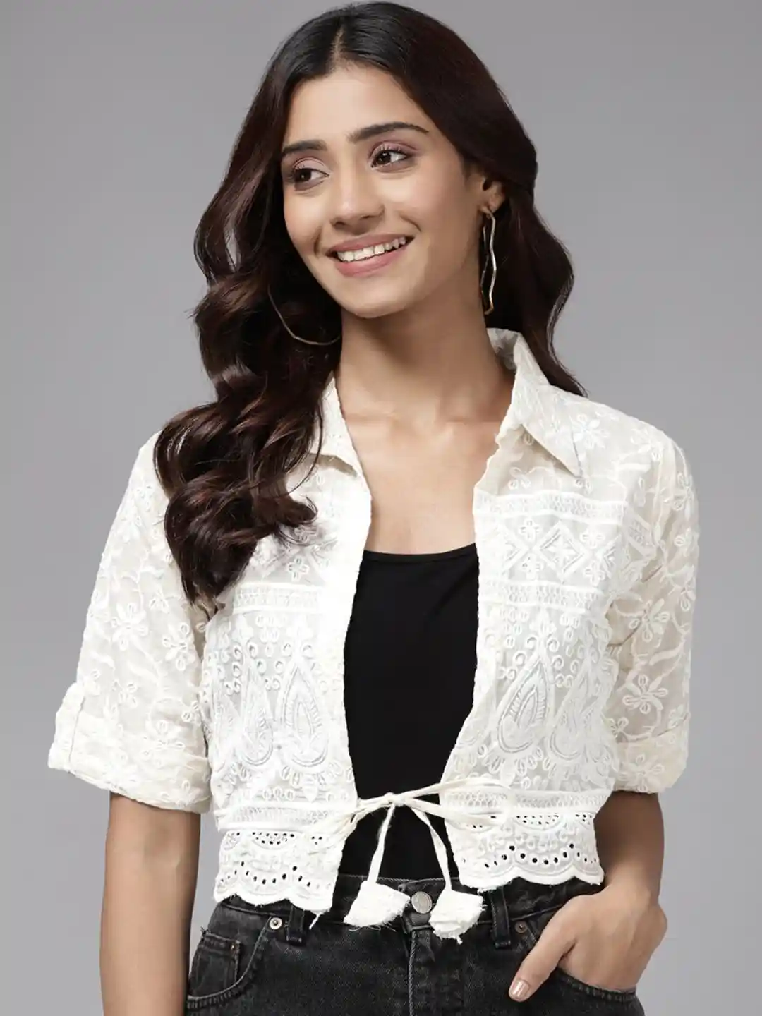Buy The Roadster Lifestyle Co Embroidered Cotton Crop Shrug