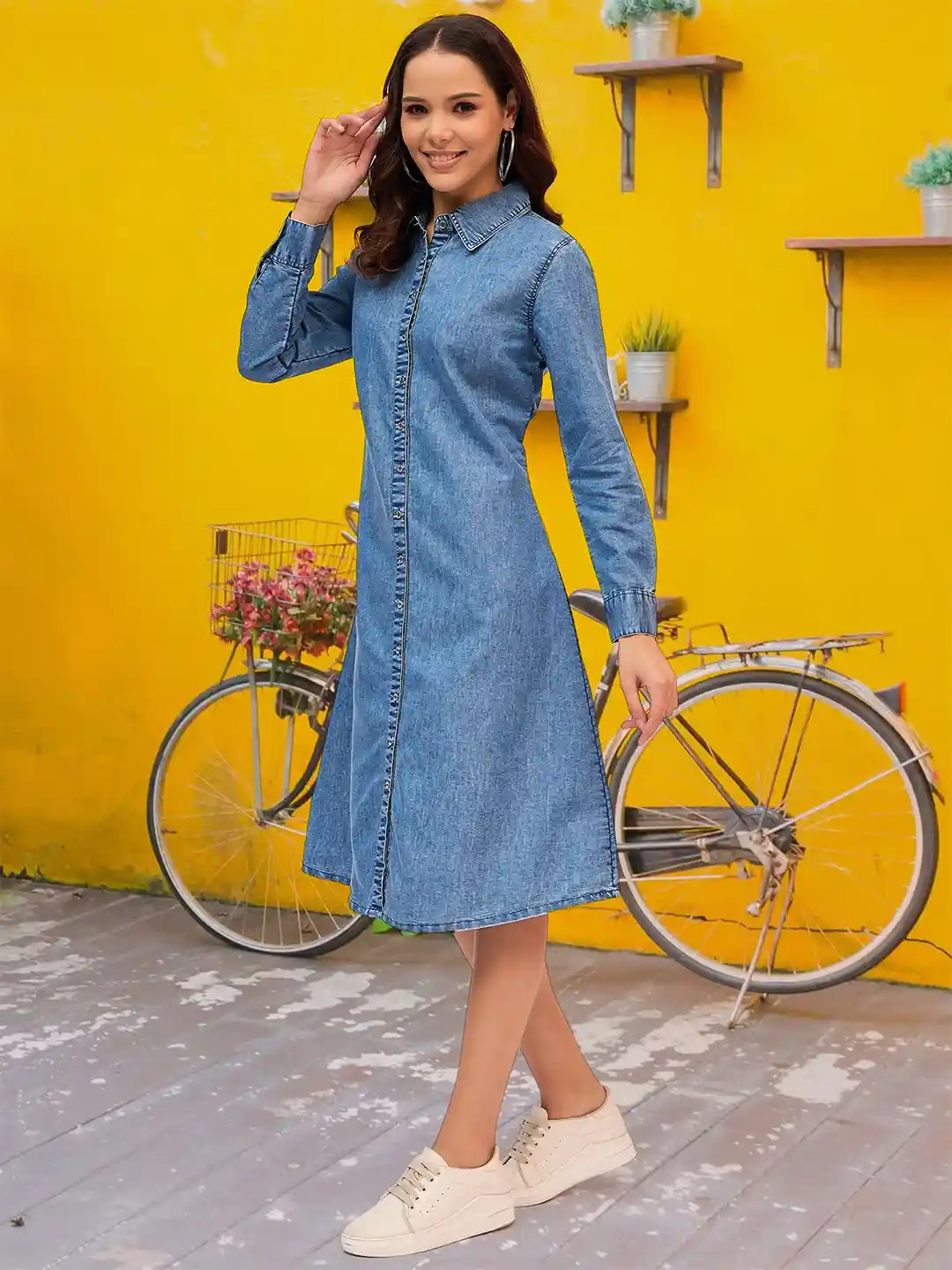 DressBerry Denim A-Line Midi Dress