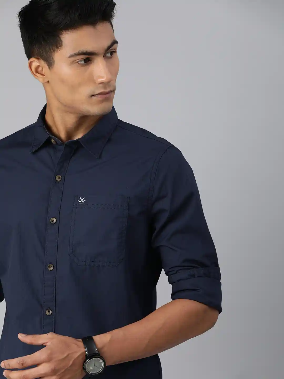 WROGN Men Navy Blue Slim Fit Solid Casual Shirt
