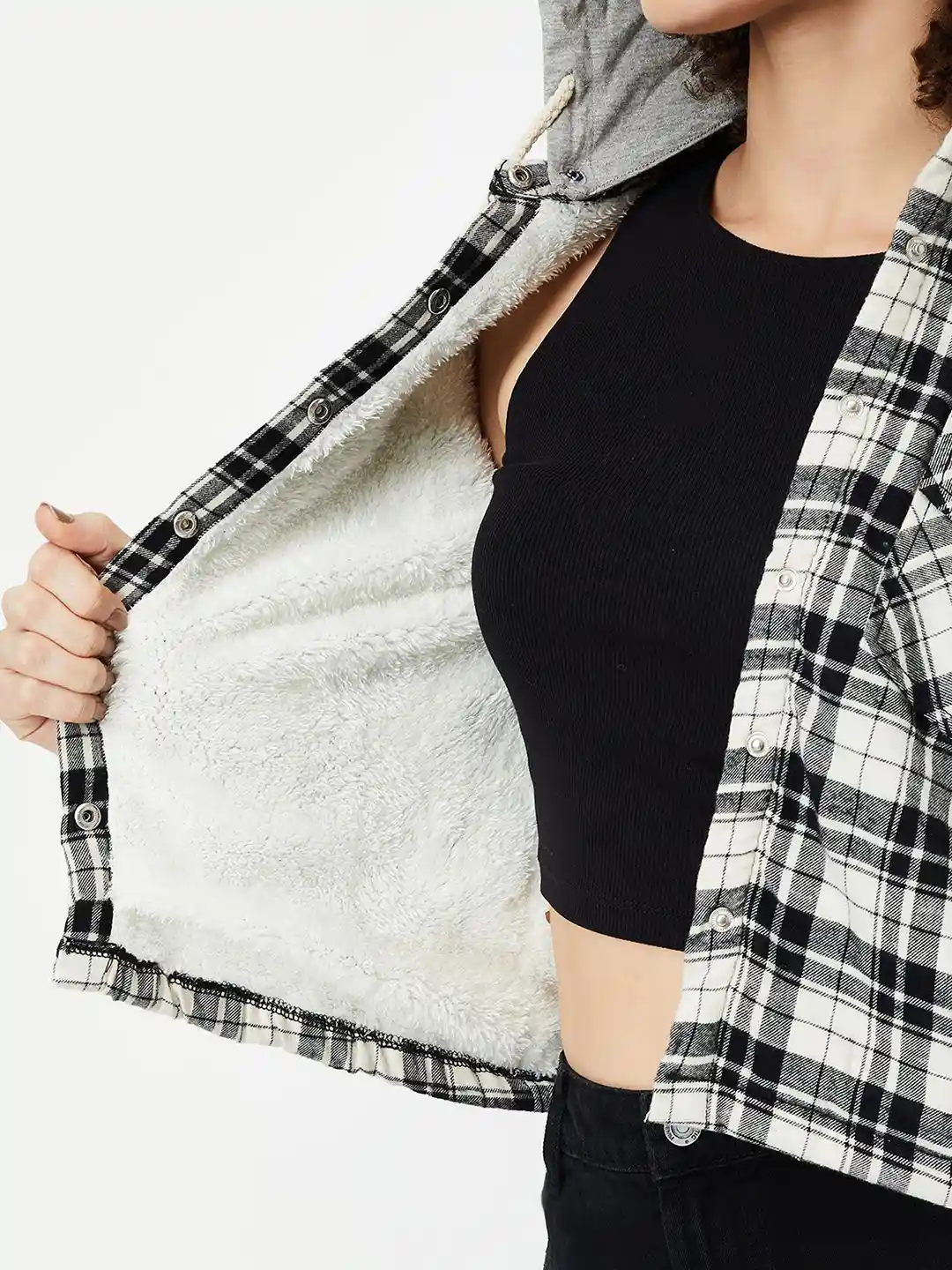 Buy max Women Geometric Checked Polyester Crop Tailored Jacket