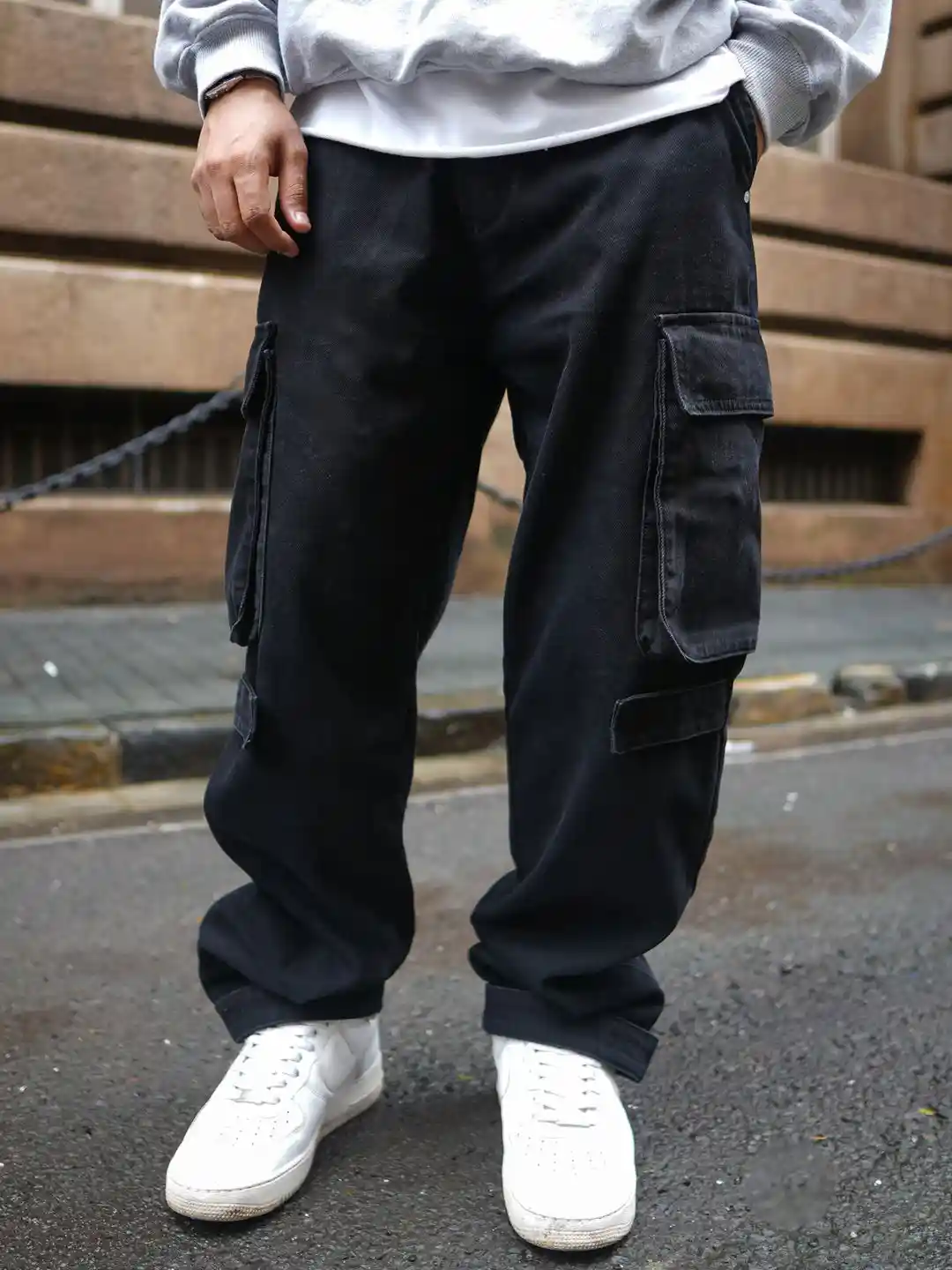 Buy Powerlook Men Loose Fit Black Baggy Fit Cargo Denim Jeans