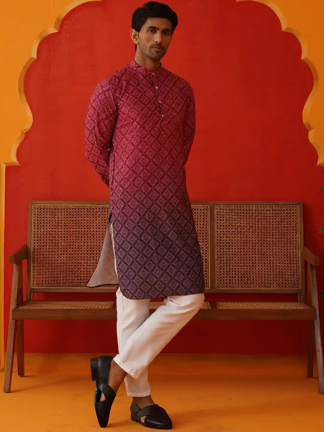 Jompers Men Floral Printed Regular Sequinned Kurta with Pyjamas