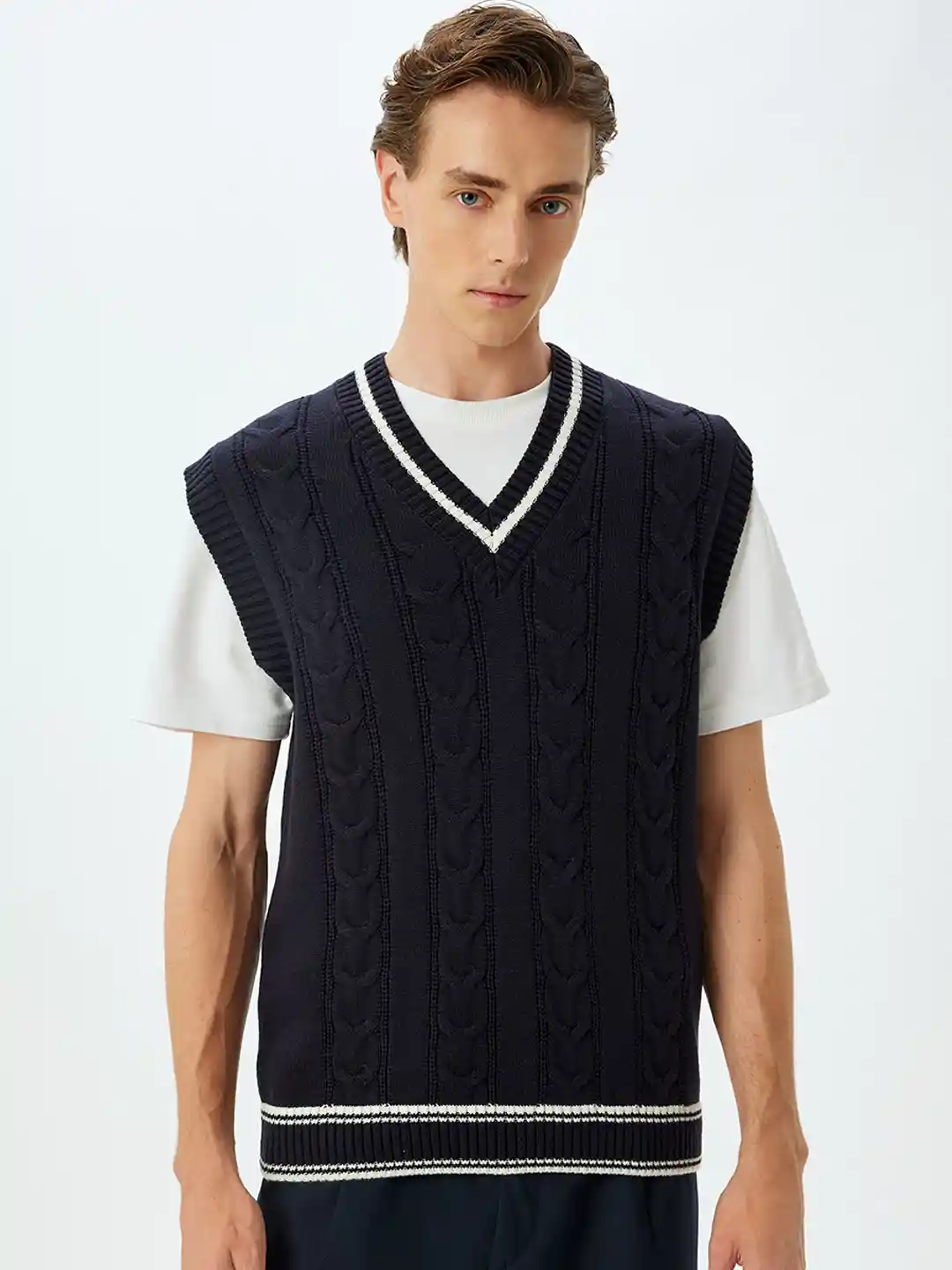 Koton V-Neck Sleeveless Cotton Acrylic Pullover Sweater