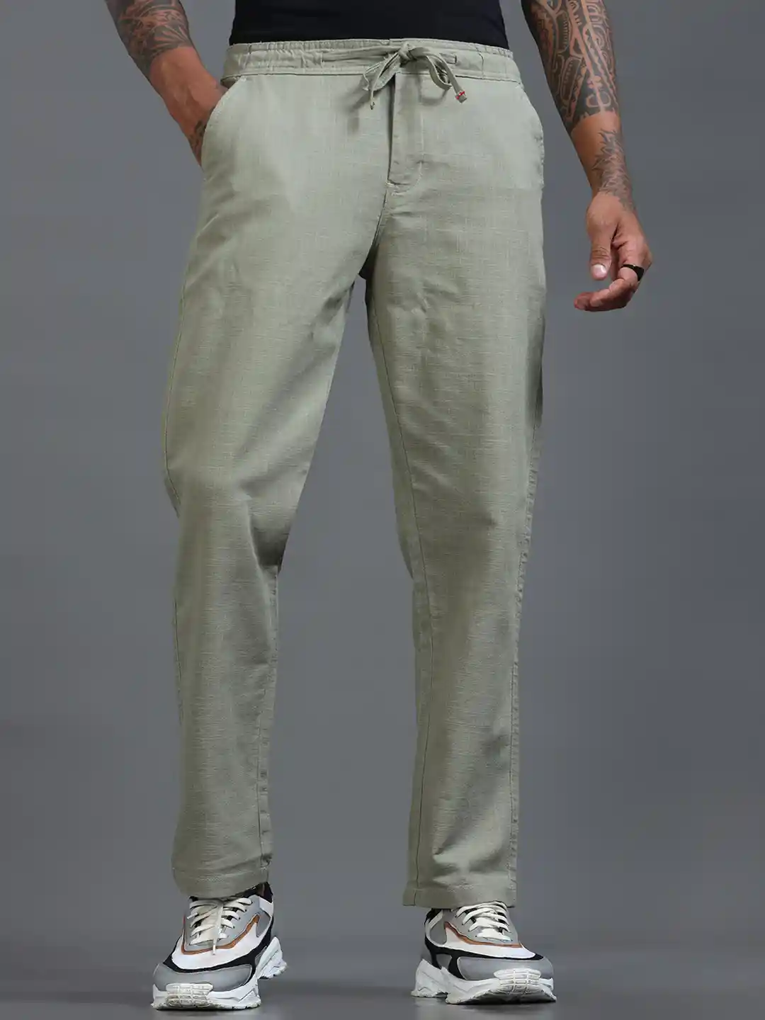 Roadster Men Linen Relaxed Fit Casual Trousers